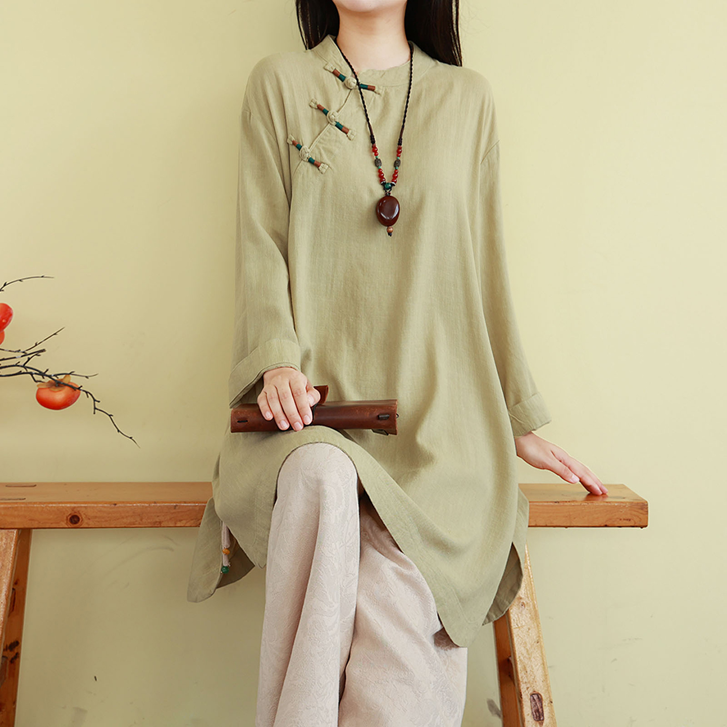 复古民族风亚麻衬衫女