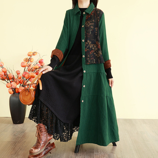 款 加绒长袖 加厚保暖棉服宽松袄子大衣 棉衣外套女冬季 复古文艺长款