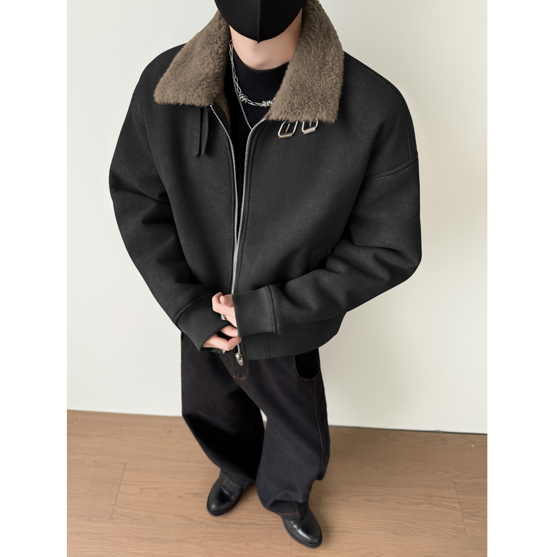 皮毛一体棉服麂皮绒羊羔绒夹克男装冬季外套MY237-185，男装夹克，电商D236-1（原A051-1）