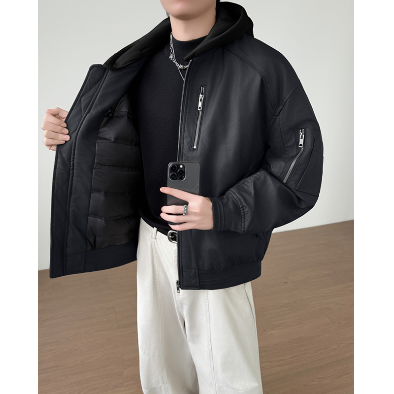 可脱卸帽PU皮羽绒服男装加厚棒球领外套YR803-P260，男装羽绒服，电商D236-1（原A051-1）