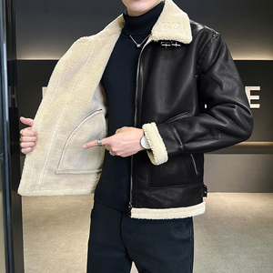 皮毛一体外套男冬季加绒加厚棉衣男士机车皮夹克棉服9233-P210图片