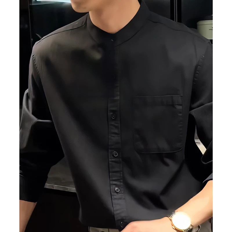 纯棉立领长袖衬衫男装衬衣CS021-P60,男装衬衫,电商D236-1（原A051-1）