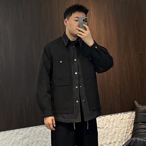 牛仔拼接假两件翻领夹克外套男潮牌设计感百搭JK2290-P110图片
