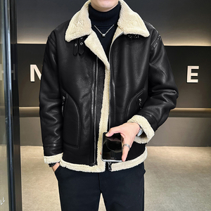 皮毛一体外套男冬季加绒加厚棉衣男士机车皮夹克棉服9233-P210图片