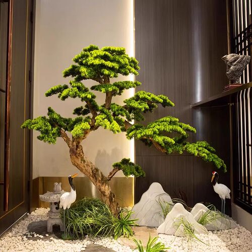 新中式仿真松树大型造景迎客松罗汉松室内摆件装饰橱窗假树绿植