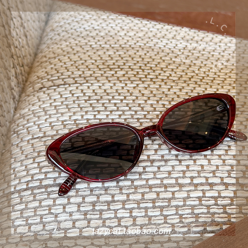 53mm复古红色猫眼墨镜女小框偏光遮阳太阳镜墨镜防紫外线可配度数