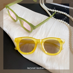 46mm薄荷曼波风多巴胺糖果色墨镜防紫外线夏日浅麦子黄色太阳眼镜