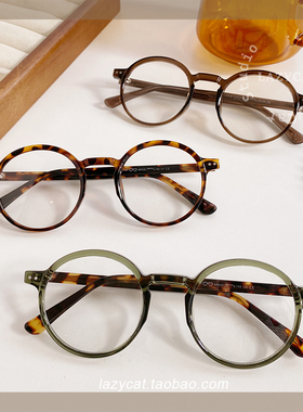 49mm日式复古圆框近视橄榄绿色眼镜框女可配有度数平光眼镜男素颜