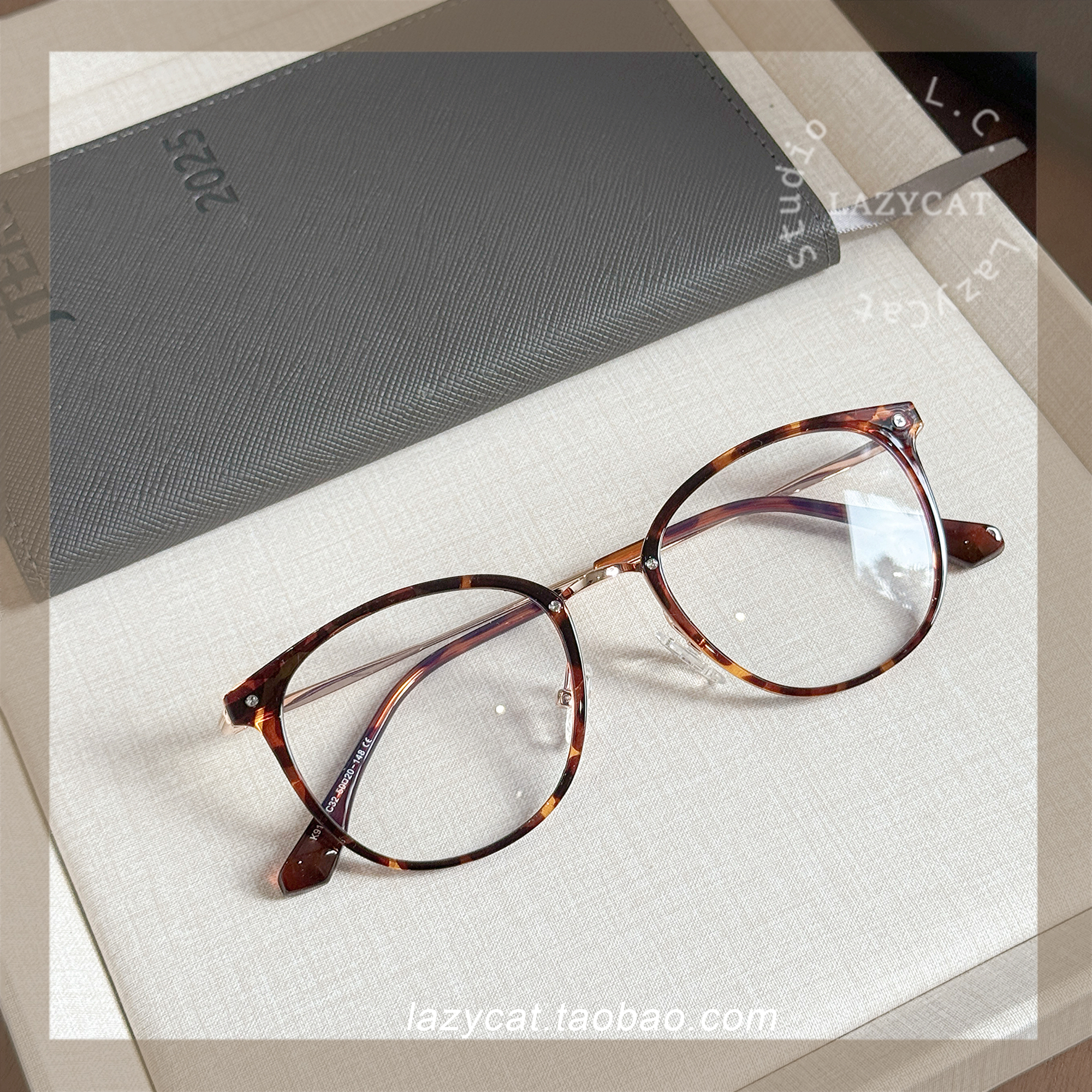 韩系椭圆玳瑁眼镜架女复古钛架