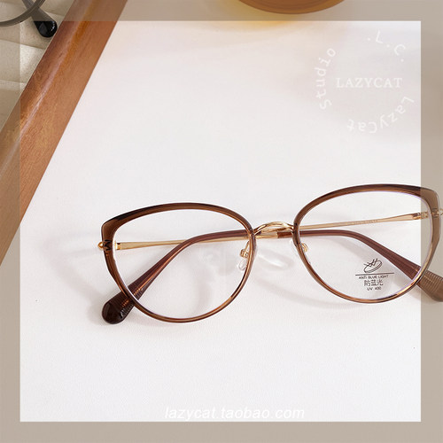 冷茶猫眼镜框可配度数近视