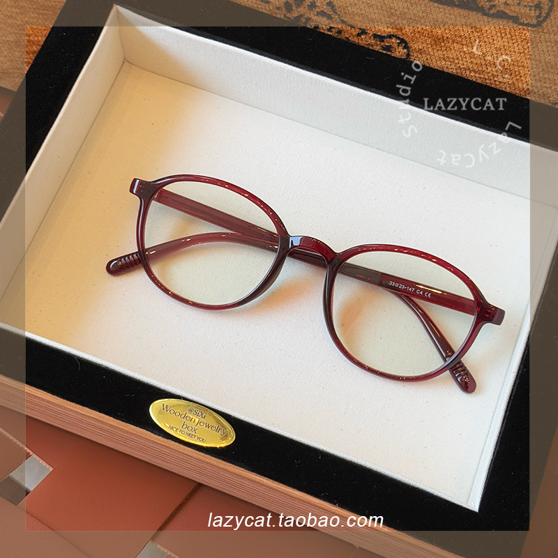 韩系椭圆安可拉红眼镜框女方圆脸