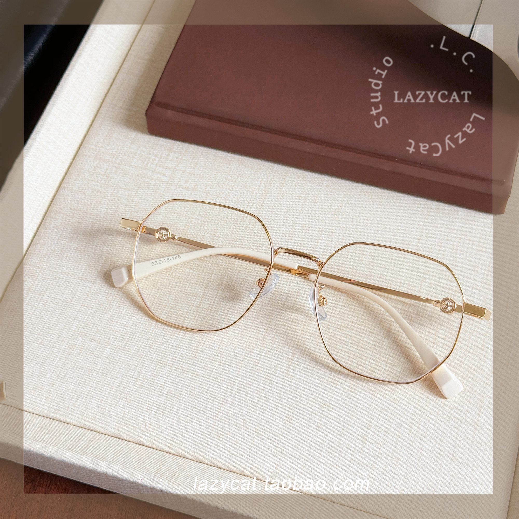 多边形金丝眼镜女金属显脸小时尚