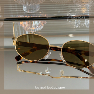 56mm复古猫眼墨镜金属椭圆Lisa同款 防紫外线出行粗腿太阳镜遮阳