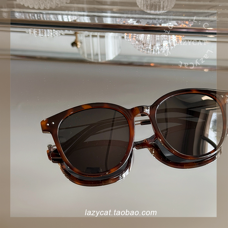 复古玳瑁偏光墨镜方圆脸女圆框