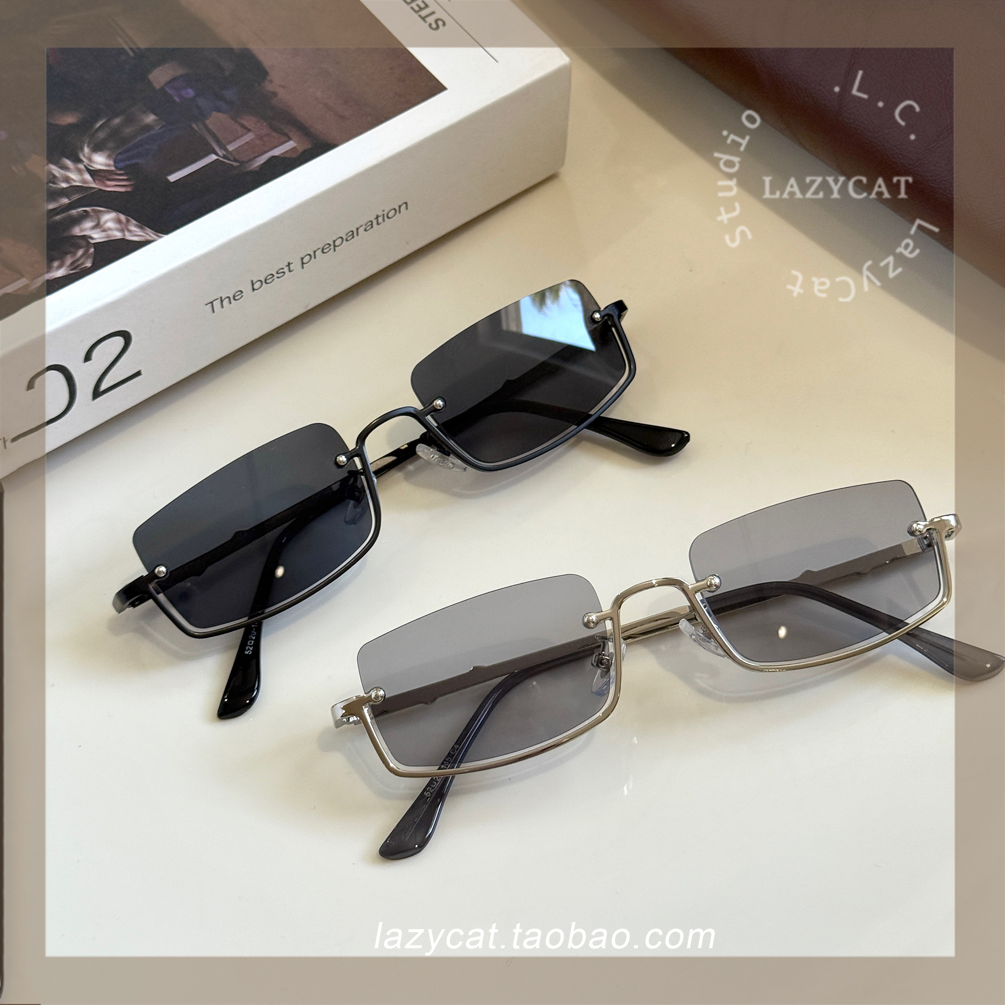 52mm复古小框方形太阳镜男金属镂空防紫外线个性欧美下半框墨镜女