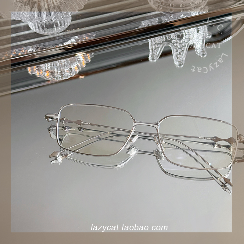 超轻纯钛细边方形眼镜框9g银色