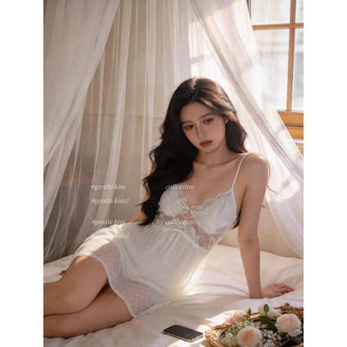 soft kiss 冰丝性感纯欲睡衣女带胸垫聚拢吊带睡裙刺绣镂空家居服