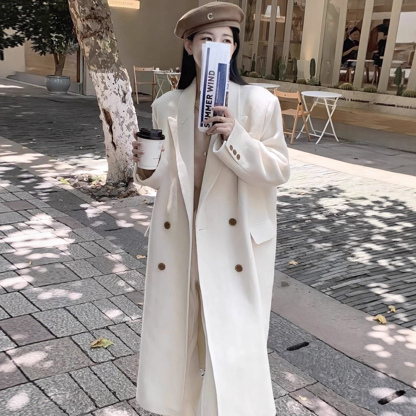 【3008高级感宽松气质正肩西装复古羊毛大衣小众法式中长款女外套