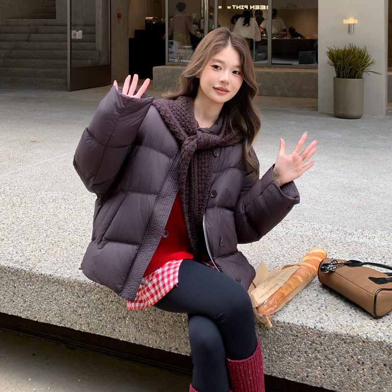 可脱卸针织帽韩版羽绒服女冬新款90白鸭绒小个子宽松显瘦短款外套