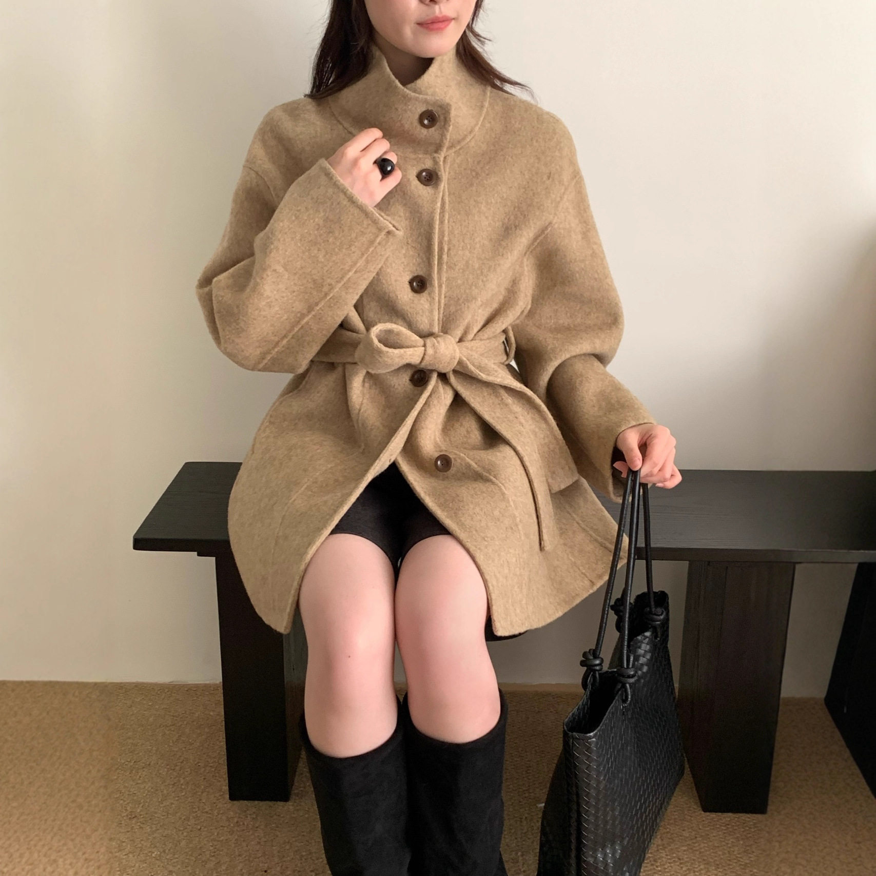 2026新款双立领系带羊绒羊毛大衣女韩版显瘦百搭小个子毛呢外套