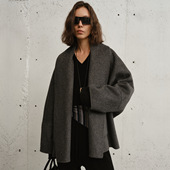 row静奢风浴袍领羊毛双面呢外套宽松廓形慵懒感短款 本初 大衣女