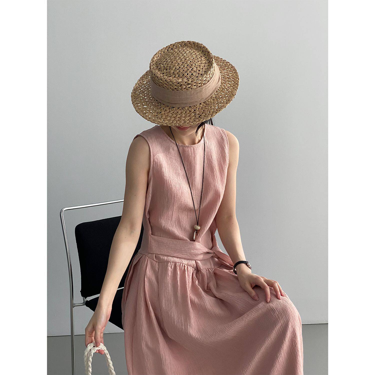 那末 主理人穿搭 7羊毛韩系温柔收腰连衣裙绑带无袖长裙女E5306