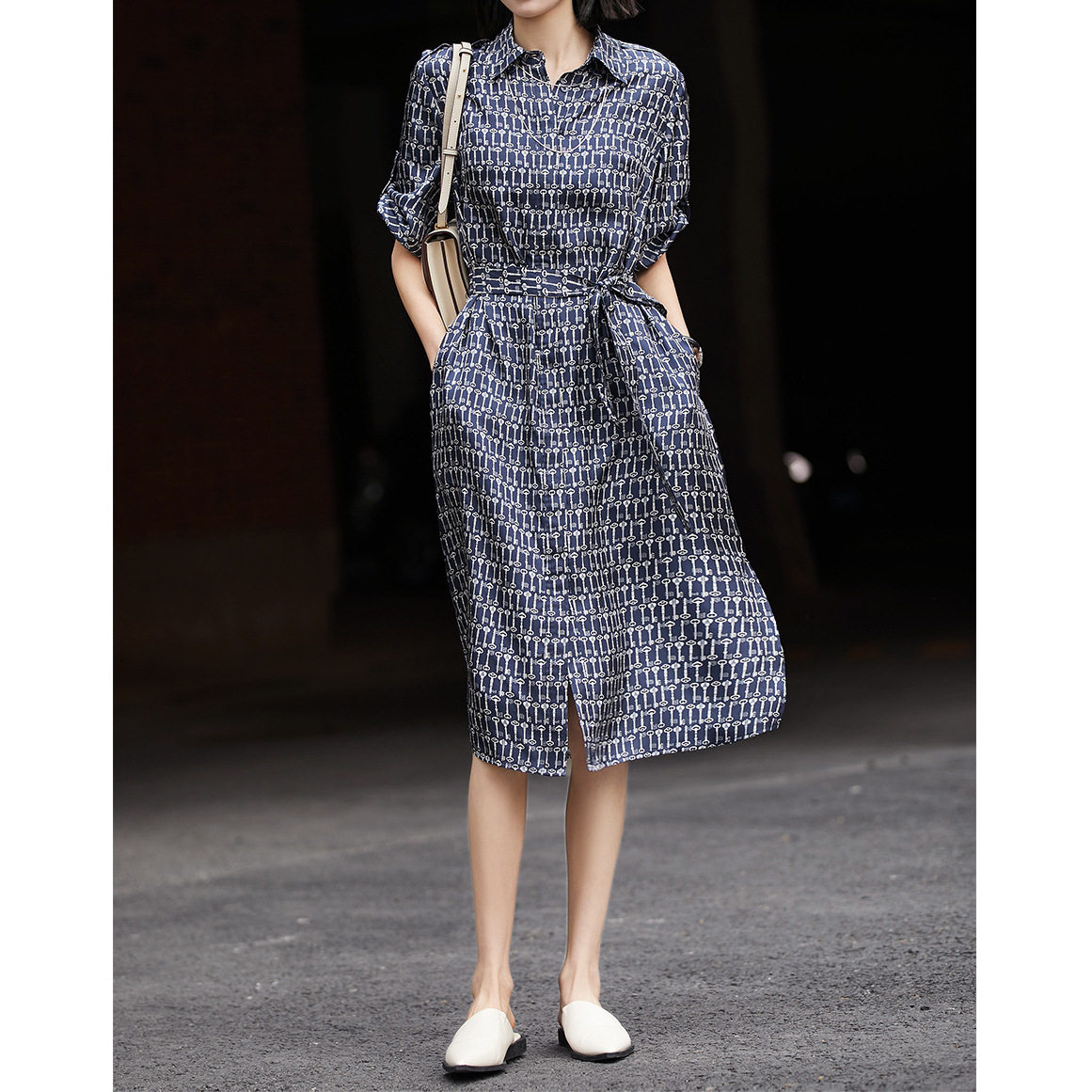 重磅真丝斜纹绸衬衫裙 高端桑蚕丝连衣裙 2026女装碎花长裙子夏季