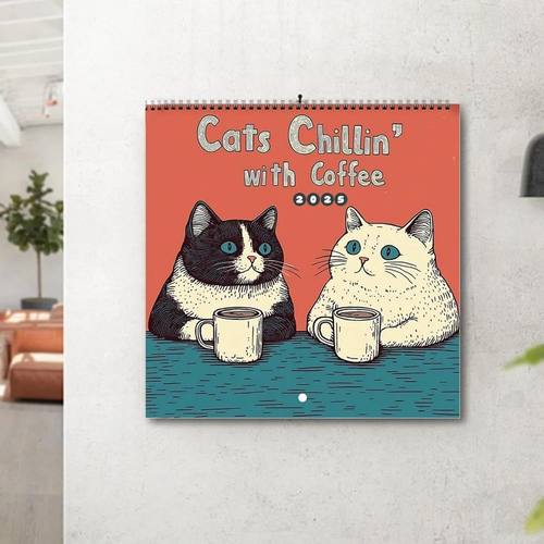 新品2026年日历CATS CHILLIN' WITH COFFEE 喝着咖啡的猫咪挂历