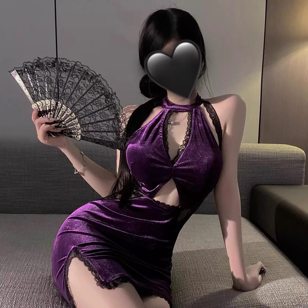 雾漫玫瑰紫色禁欲系性感旗袍女