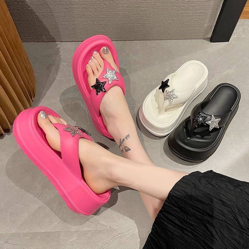 新款五角星人字拖女外穿夏季厚底增高松糕跟沙滩防滑高跟女凉拖鞋,女鞋,人字拖,淘宝优惠券,粉丝福利购,淘宝优惠卷