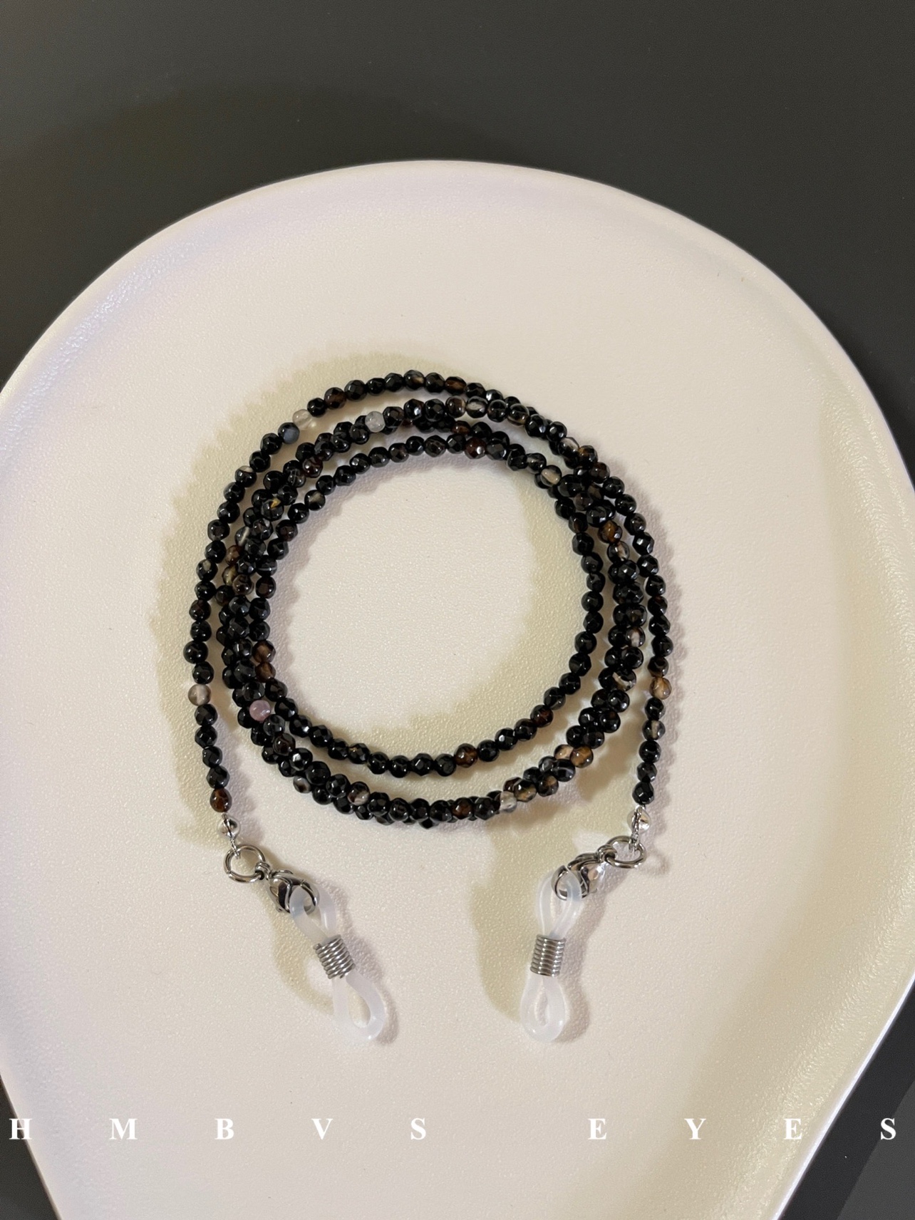 手工天然半宝石眼镜链耳机链墨镜挂链咖啡条纹玛瑙男女挂脖多功能