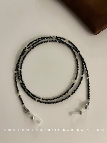 HMBVS 原创黑尖晶搭配欧泊眼镜链蓝牙耳机链 一款多用手工链
