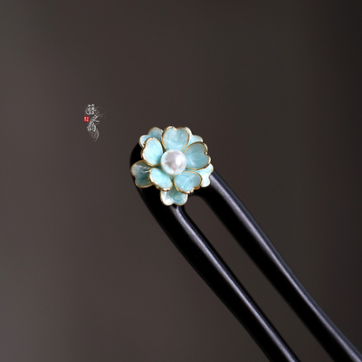 簪之韵【山野茶花】U型簪双钗黑檀木发簪盘发简约百搭古典长短发