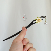 青塵記【半夏】黑檀木發(fā)簪子實木茶花百搭漢服古風典盤發(fā)新中式女
