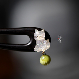 【哈基米】可爱猫咪U型发簪盘发钗子小猫日常百搭发饰黑檀木通勤