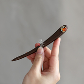 双面13厘米短簪大叶紫檀木盘发古风发饰送礼款 簪之韵 锦鲤上岸