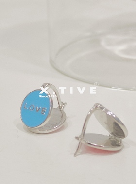 X.TIVE 配饰系列925纯银蓝粉色字母圆盘滴胶耳环彩色ins风甜美女