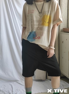 X.TIVE | Korea韩国进口涂鸦笑脸字母印花短袖T恤宽松版大码街头