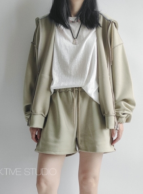 X.TIVE | Korea韩国进口女装连帽双拉头运动卫衣短裤套装休闲百搭