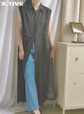 X.TIVE | Korea韩国进口女装无袖长款棉麻衬衫连衣裙下摆开衩休闲