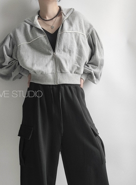 X.TIVE | Korea韩国进口女装短款拉链立领卫衣灯笼袖休闲街头百搭