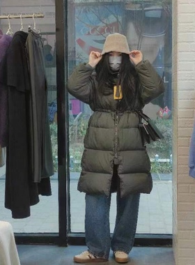 X.TIVE 秋冬系列韩国进口立领抽绳收腰长款羽绒服显瘦保暖白鸭绒