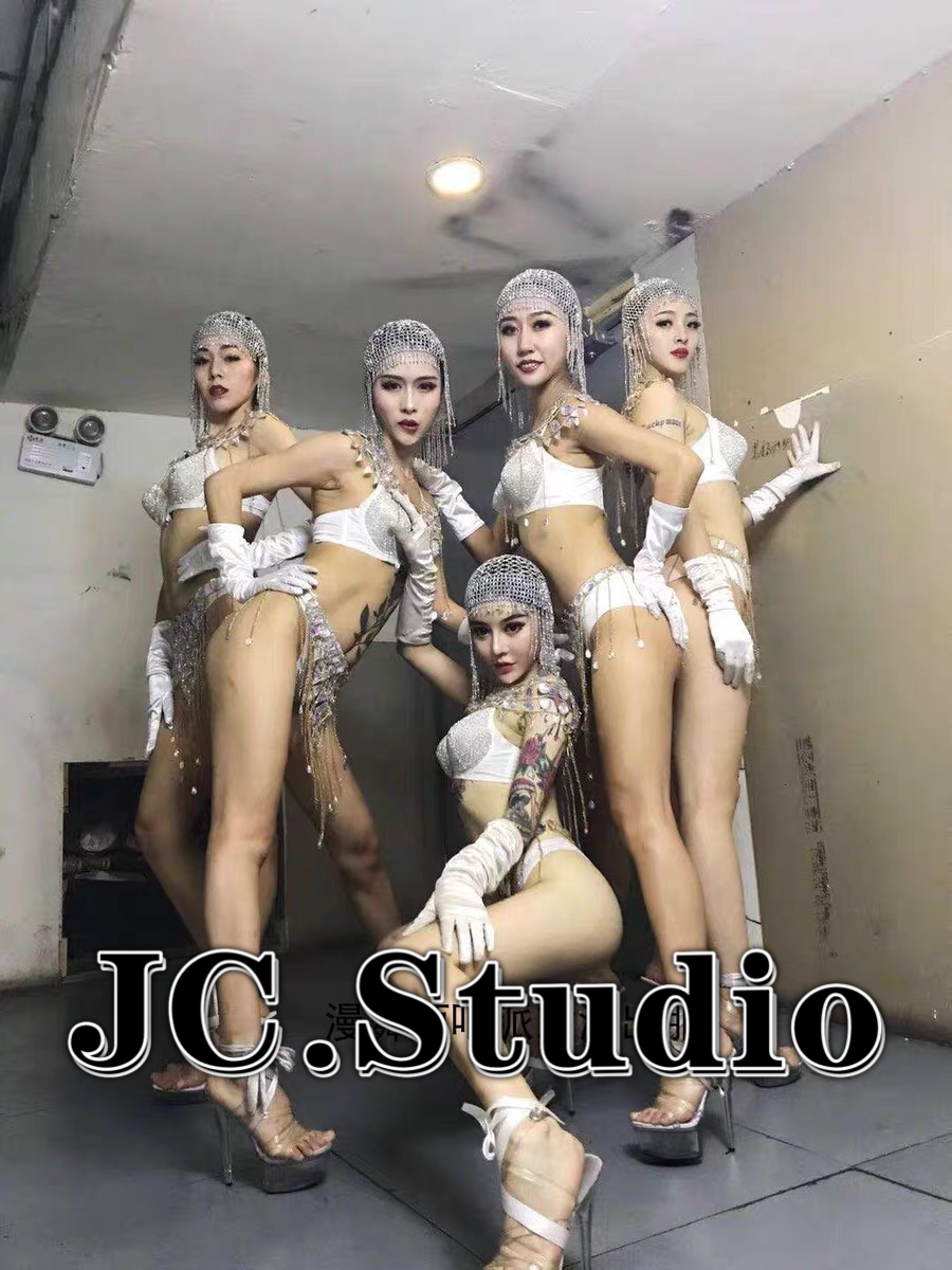 定制性感水钻比基尼gogo演出服流苏头饰电音节酒吧夜店女ds颗粒