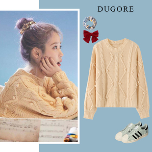 【清仓】iu李知恩同款圆领毛衣女宽松外穿套头慵懒风上衣秋冬加厚