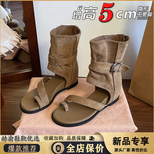 复古辣妹风套趾凉靴女2026新款夏季洋气中筒靴配裙子厚底罗马凉鞋