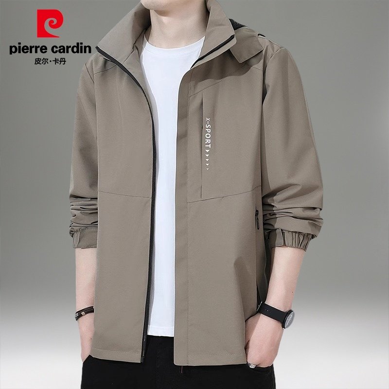 皮尔卡丹男士加绒连帽夹克外套秋冬季保暖大码休闲拉链户外冲锋衣