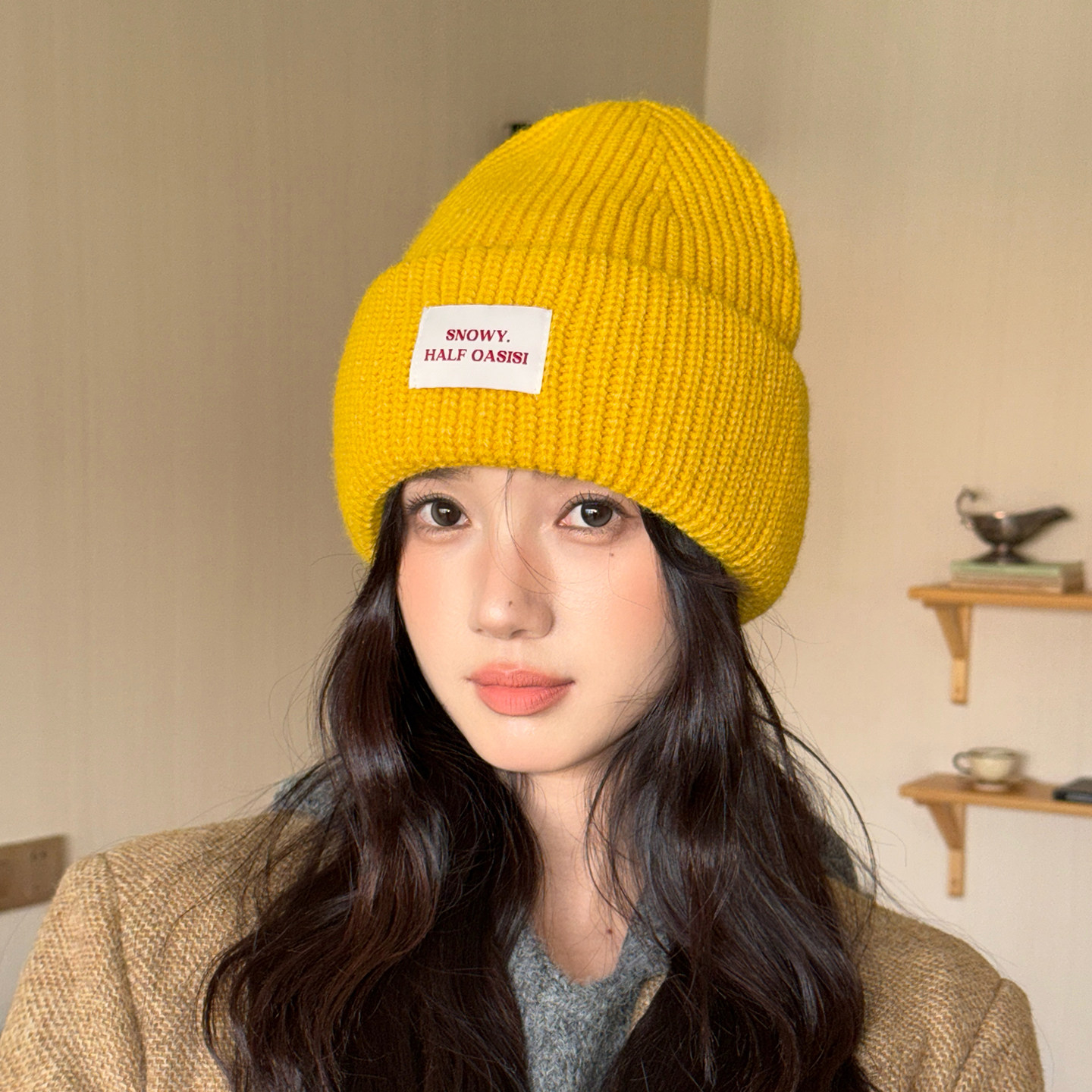 韩版通勤百搭针织帽简约不挑人锥顶毛线帽女冬季护耳保暖套头帽男