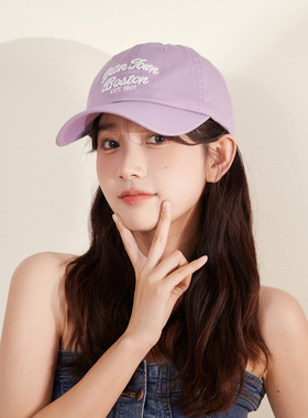 高品质透气纯棉棒球帽女软顶宽檐显脸小鸭舌帽紫色遮阳防晒帽子男