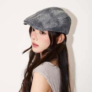 英伦风复古水洗前进帽女高级感文艺范灰色鸭舌帽百搭街头风报童帽