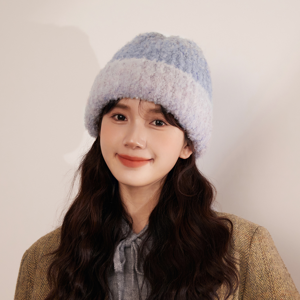 林小橘时髦洋气渐变色针织帽